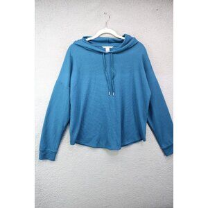 Victoria's Secret Turquoise Waffle Knit Hooded Long Sleeve Top-Size Large